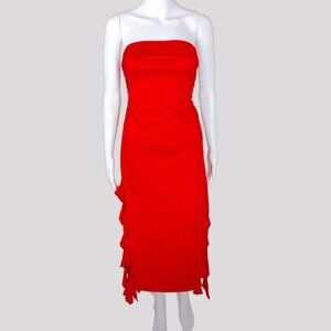 Red Frilly Ruffle Tube Women's Dress